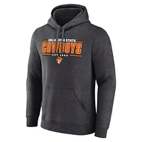 Men's Fanatics  Heather Charcoal Oklahoma State Cowboys Horizontal Block Fleece Pullover Hoodie