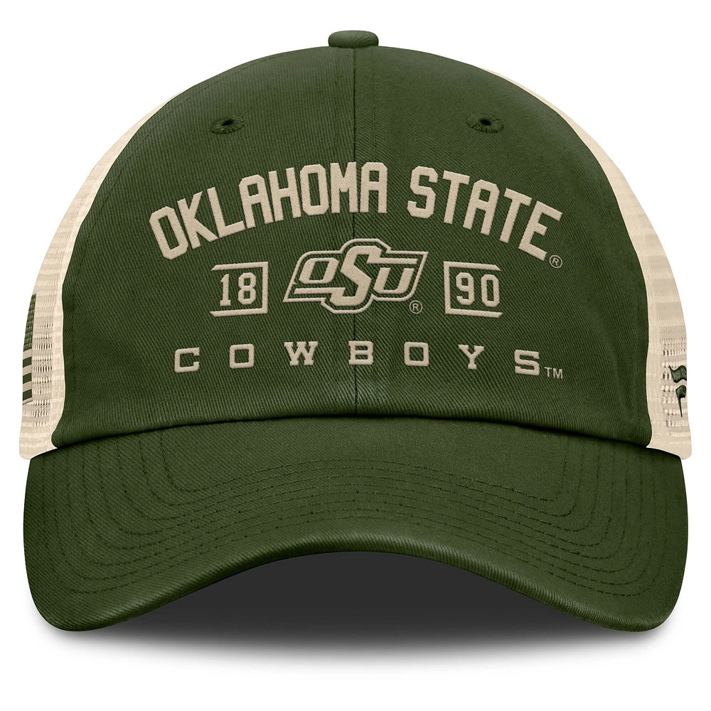 Casquette ajustable Fanatics Olive Oklahoma State Cowboys OHT Military Appreciation Frontier Trucker pour hommes