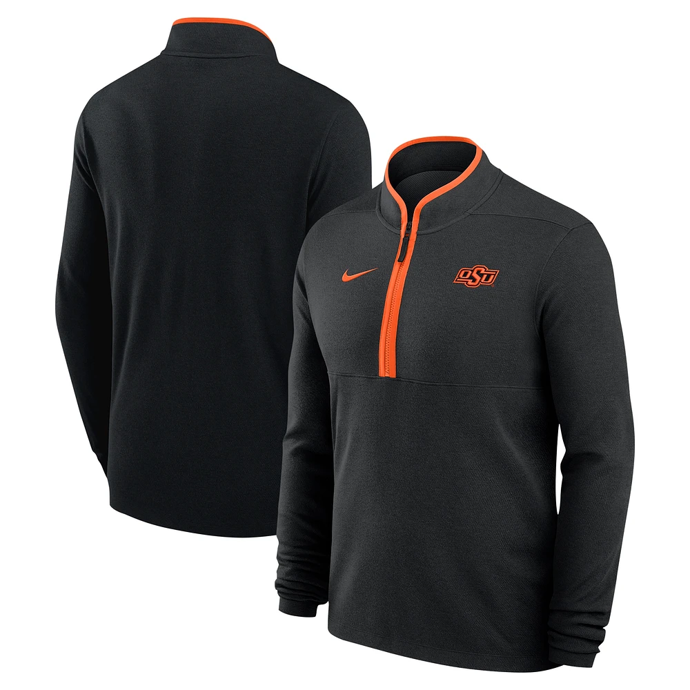 Haut Nike noir à fermeture éclair quart de tour pour homme Oklahoma State Cowboys Coaches Courtside Basketball Victory Performance