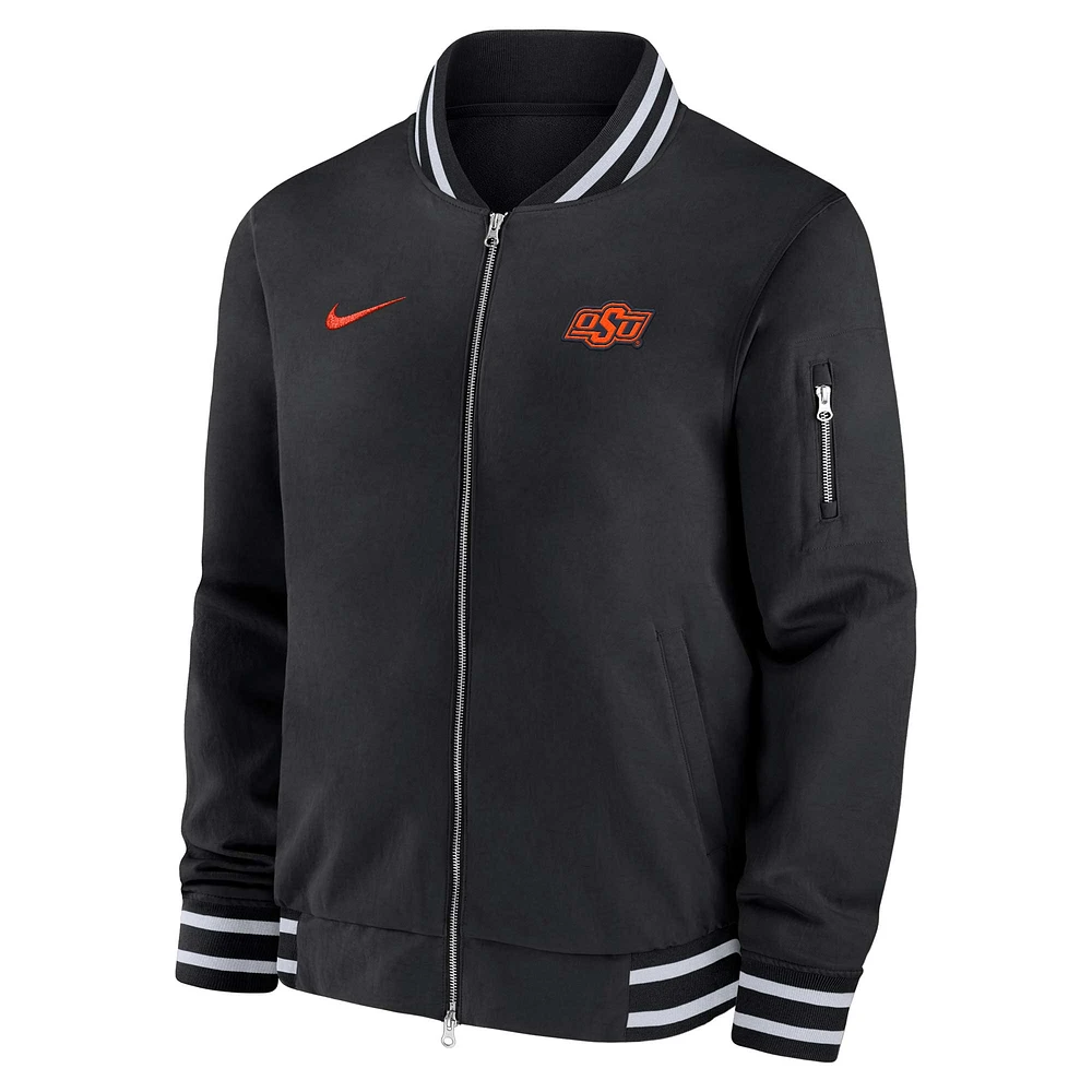 Veste aviateur entièrement zippée Nike noire pour homme Oklahoma State Cowboys