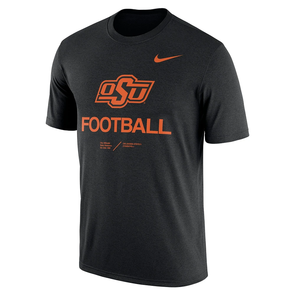 Men's Nike Heathered Black Oklahoma State Cowboys Team Football Legend T-Shirt