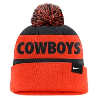 Men's Nike Navy/Orange Oklahoma State Cowboys Peak Stripe Cuffed Knit Hat with Pom