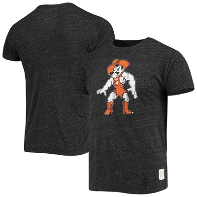 T-shirt à trois mélanges vintage pour homme Original Retro Brand Black Oklahoma State Cowboys Wrestler Slub