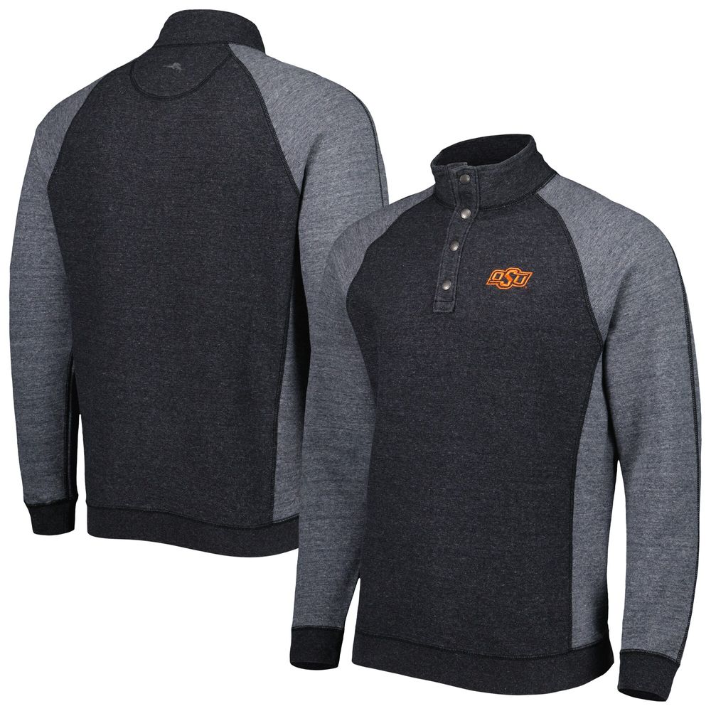 Men's Tommy Bahama Black Oklahoma State Cowboys Sport Scrimmage Snap Mock Neck Raglan Button-Up Jacket