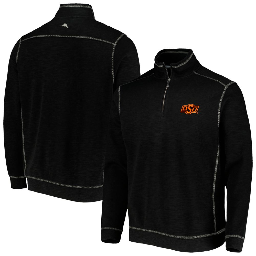 Men's Tommy Bahama Black Oklahoma State Cowboys Sport Tobago Bay Tri-Blend Mock Neck Half-Zip Jacket