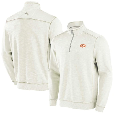 Men's Tommy Bahama Cream Oklahoma State Cowboys Tobago Bay Half-Zip Tri-Blend Top