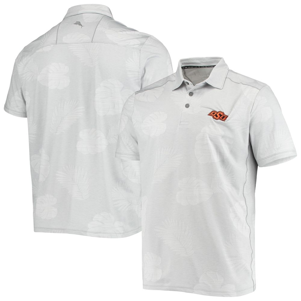 Men's Tommy Bahama Gray Oklahoma State Cowboys Palm Coast Delray Frond IslandZone Allover Print Polo