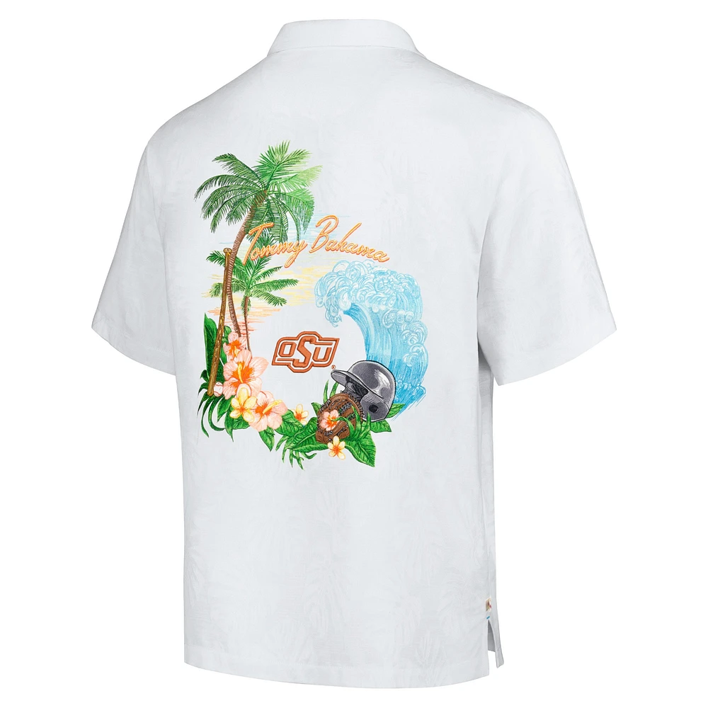 Chemise boutonnée Tommy Bahama blanche pour hommes des Oklahoma State Cowboys Castaway Game Camp