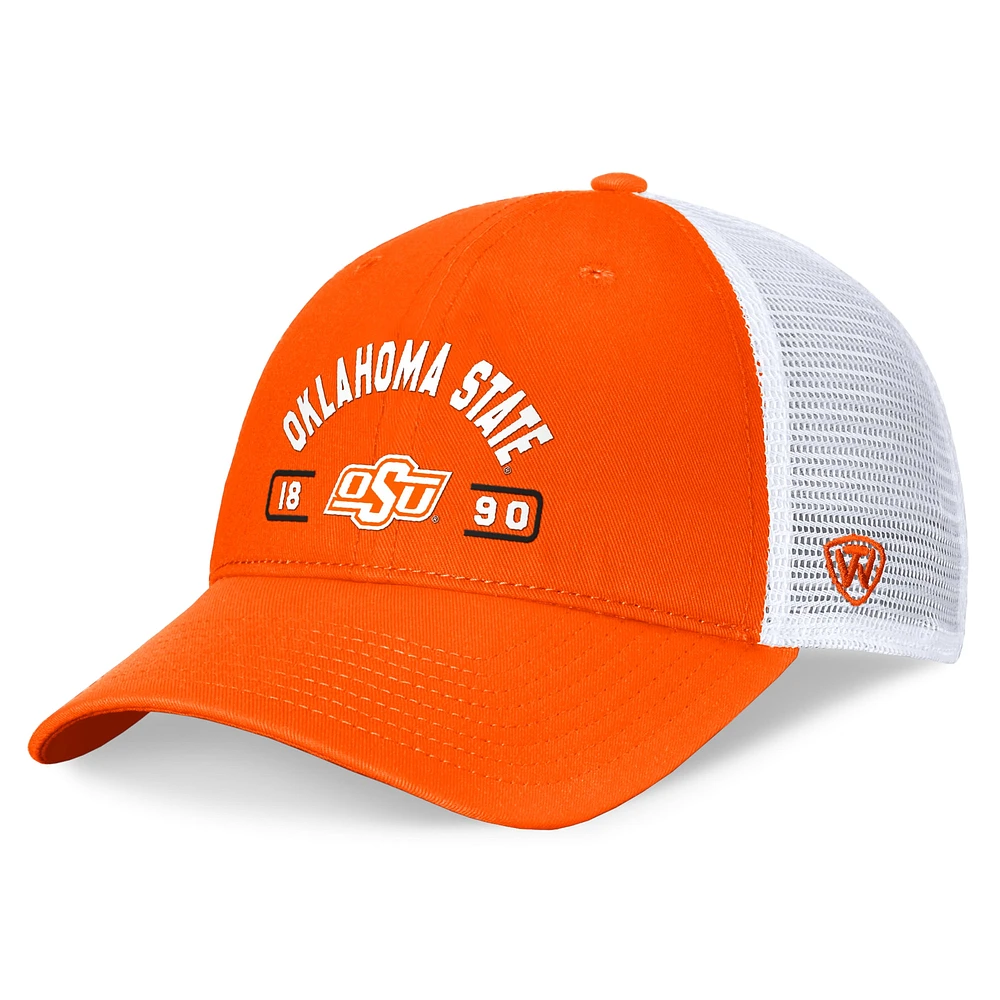 Casquette réglable pour hommes Top of the World orange/blanc Oklahoma State Cowboys Free Kick Trucker