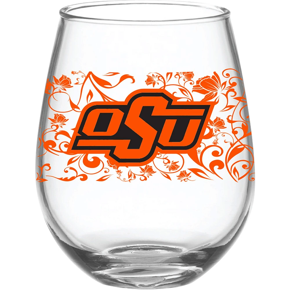 Cowboys de l'État de l'Oklahoma 15 oz. Verre à vin floral sans pied