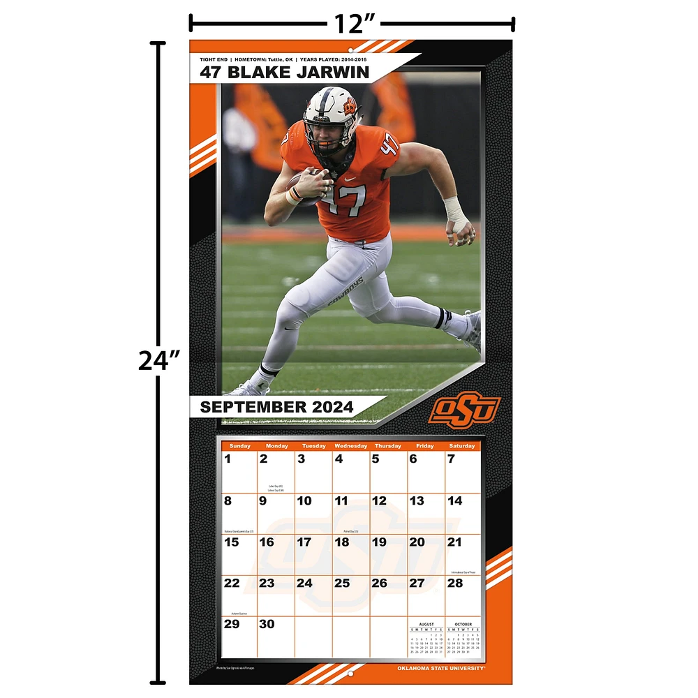 Calendrier mural de l'équipe Oklahoma State Cowboys 2024-2025 12" x 12"