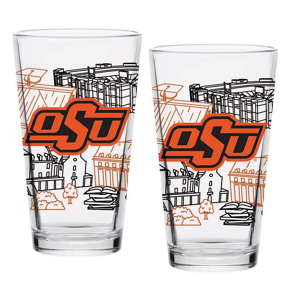 Pack de deux Cowboys de l'État d'Oklahoma 16oz. Ensemble de verres à pinte Campus Line Art