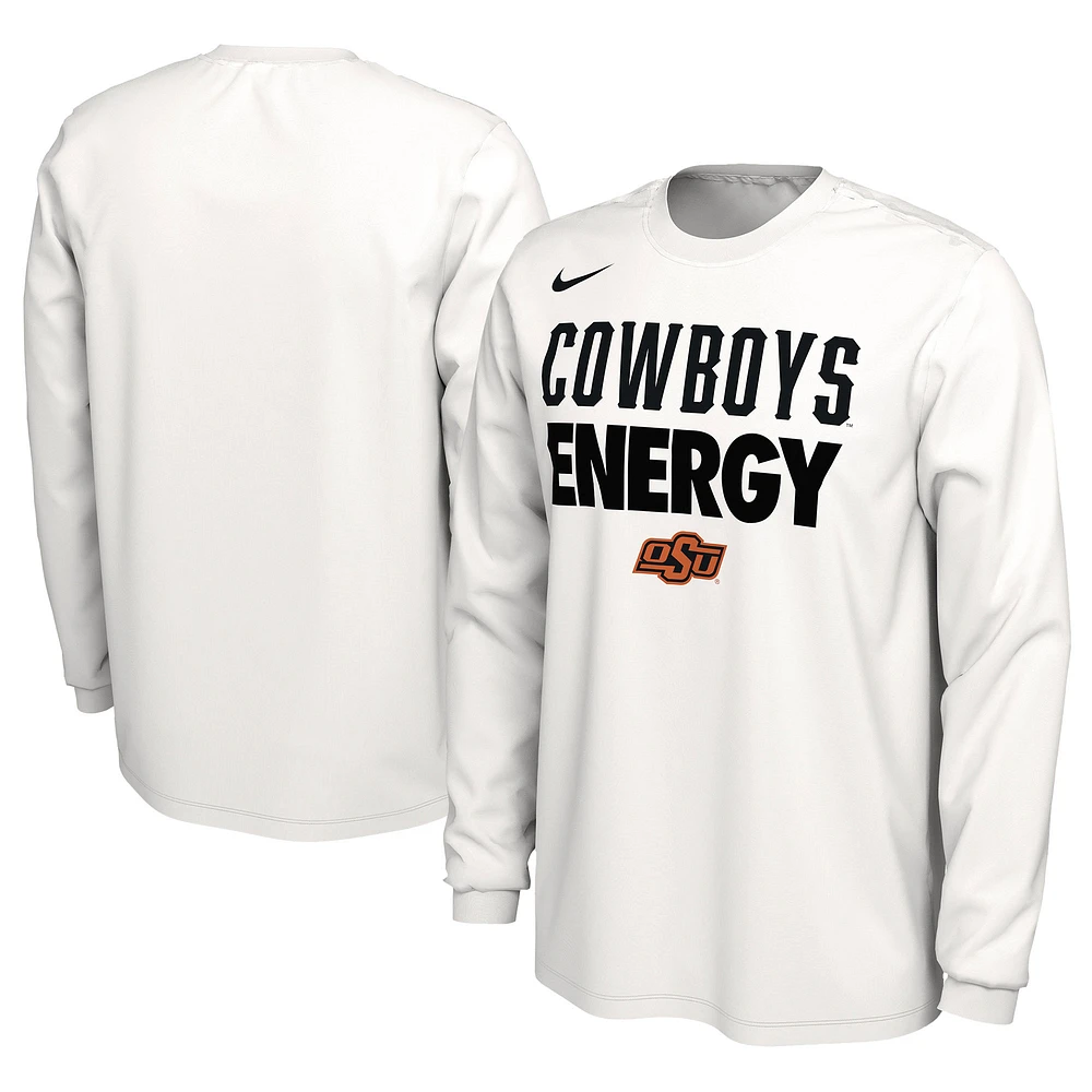 T-shirt à manches longues Nike pour hommes Oklahoma State Cowboys 2024 On-Court Bench Energy