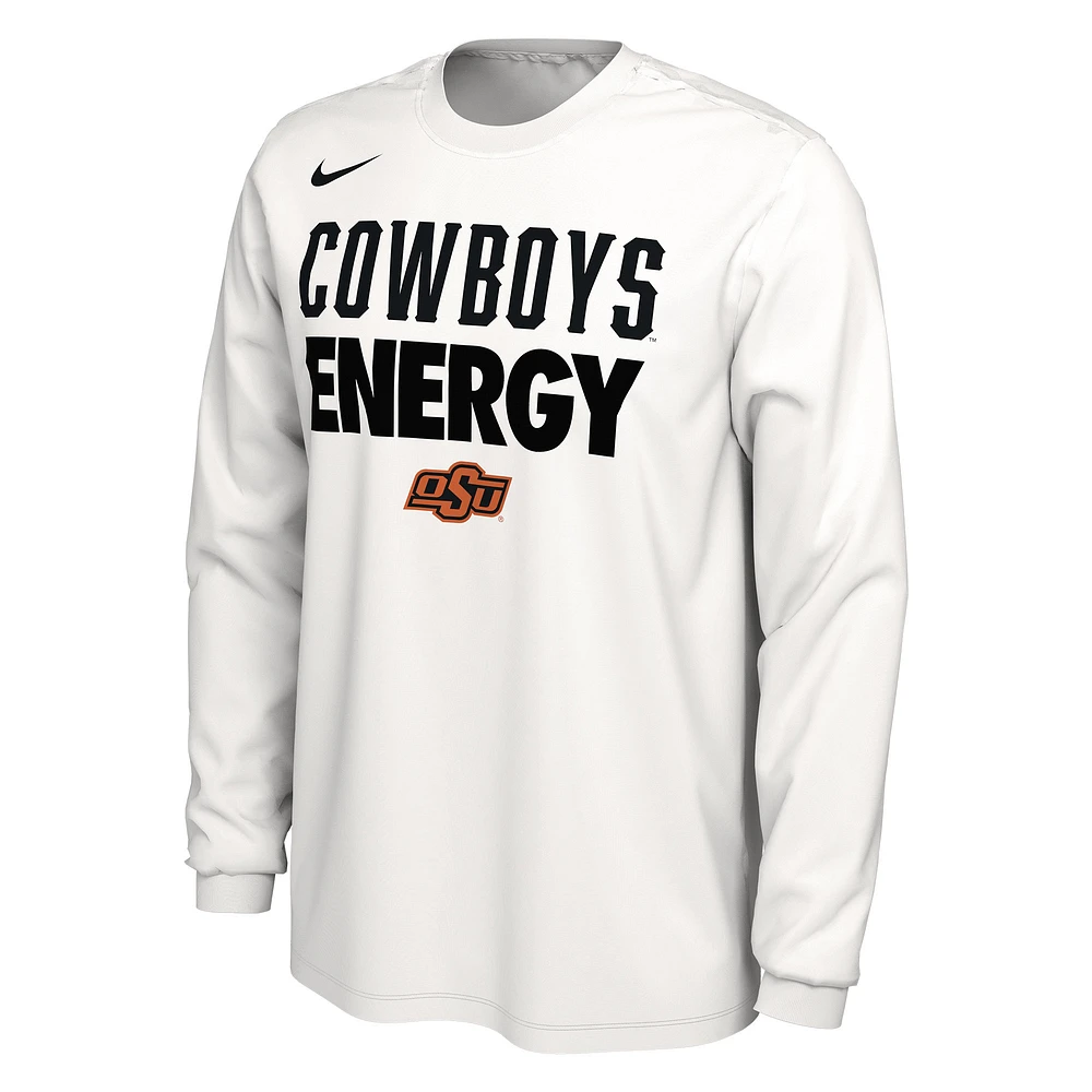 Unisex Nike  White Oklahoma State Cowboys 2024 On-Court Bench Energy Long Sleeve T-Shirt