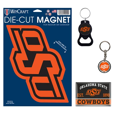 Lot de 4 porte-clés et aimants WinCraft Oklahoma State Cowboys