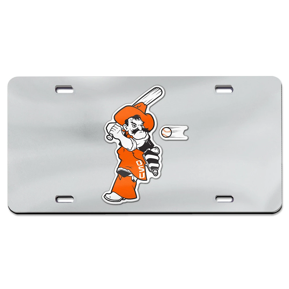 WinCraft Silver Oklahoma State Cowboys Baseball Pete Swing Laser Cut Acrylic License Plate