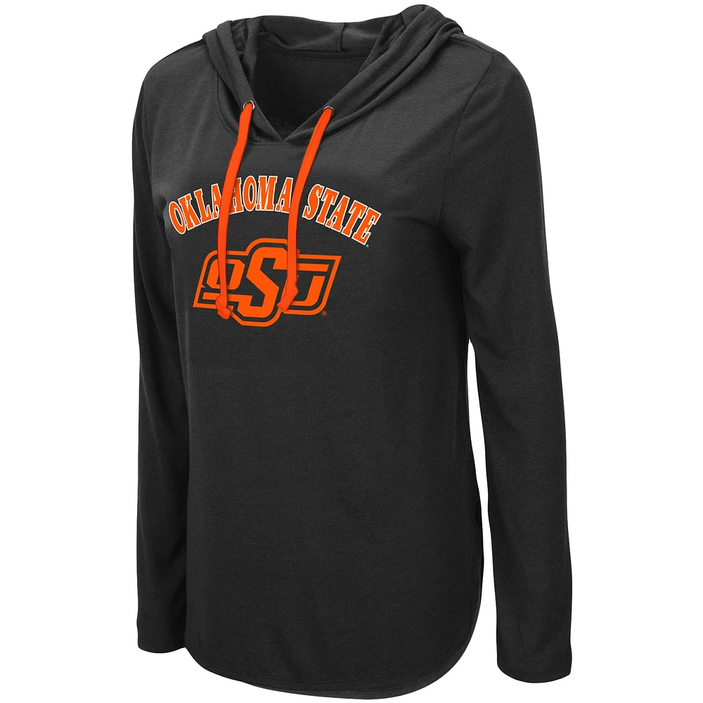 Women's Colosseum Black Oklahoma State Cowboys My Lover Lightweight Hooded Long Sleeve T-Shirt