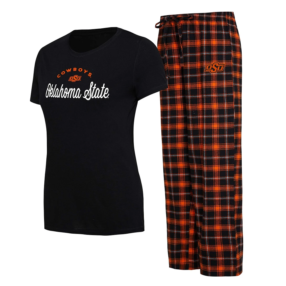 Concepts Sport Noir/Orange Oklahoma State Cowboys Arctic T-shirt et pantalon en flanelle Ensemble de nuit