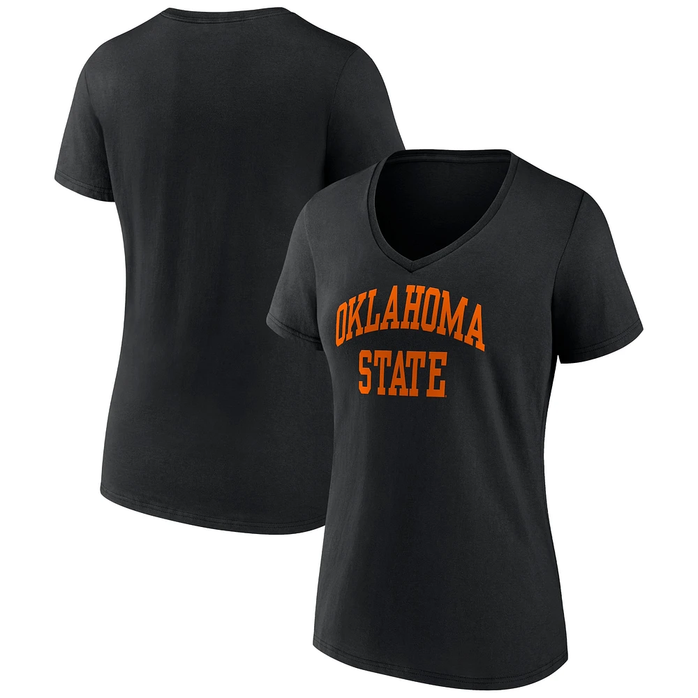 T-shirt noir à col en V Fanatics pour femmes Oklahoma State Cowboys Basic Arch