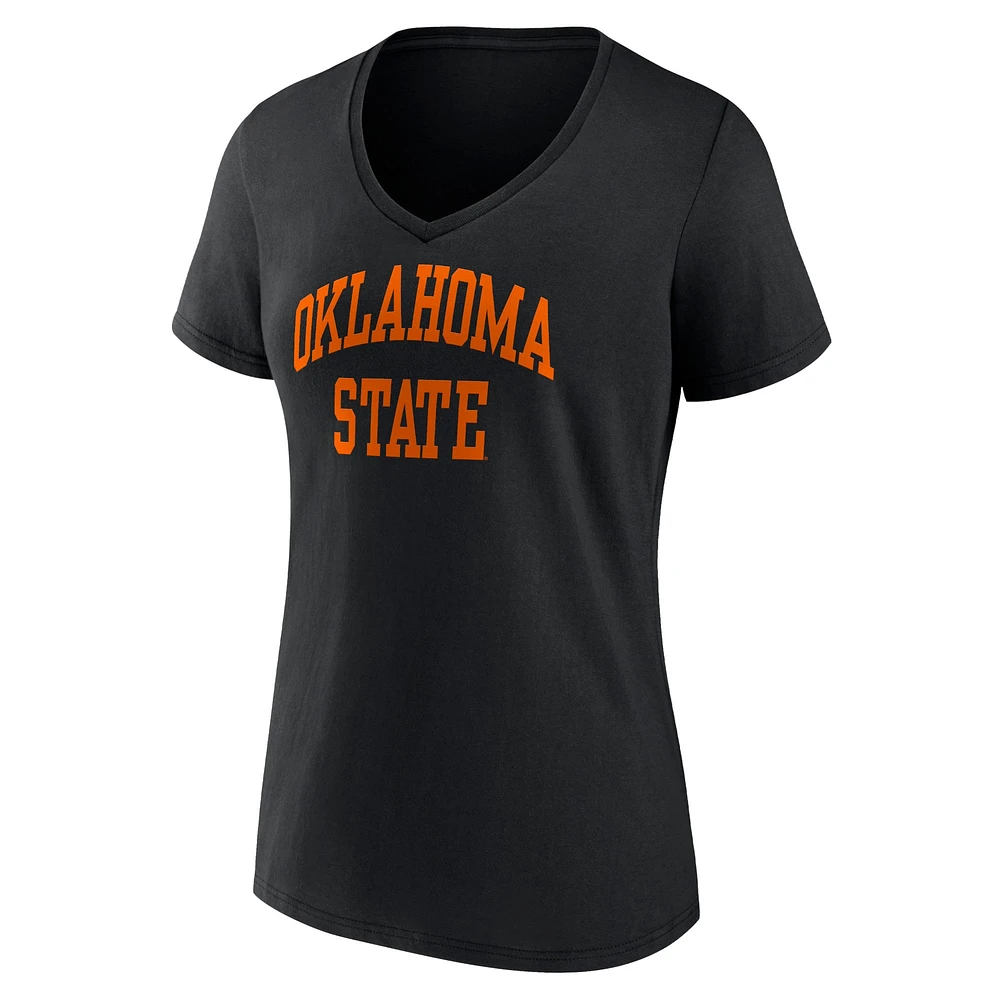 T-shirt noir à col en V Fanatics pour femmes Oklahoma State Cowboys Basic Arch