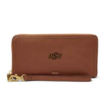 Oklahoma State Cowboys Fossil Women's Logan RFID Zip-Around Leather Clutch - Brown