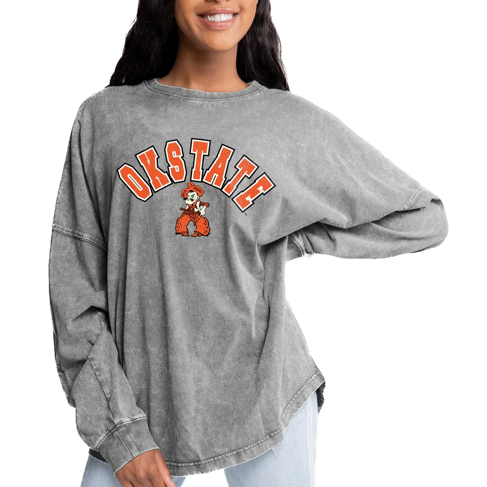 Women's Pressbox Black Oklahoma State Cowboys Comfy Cord Vintage Wash Basic  Arch Pullover Sweatshirt