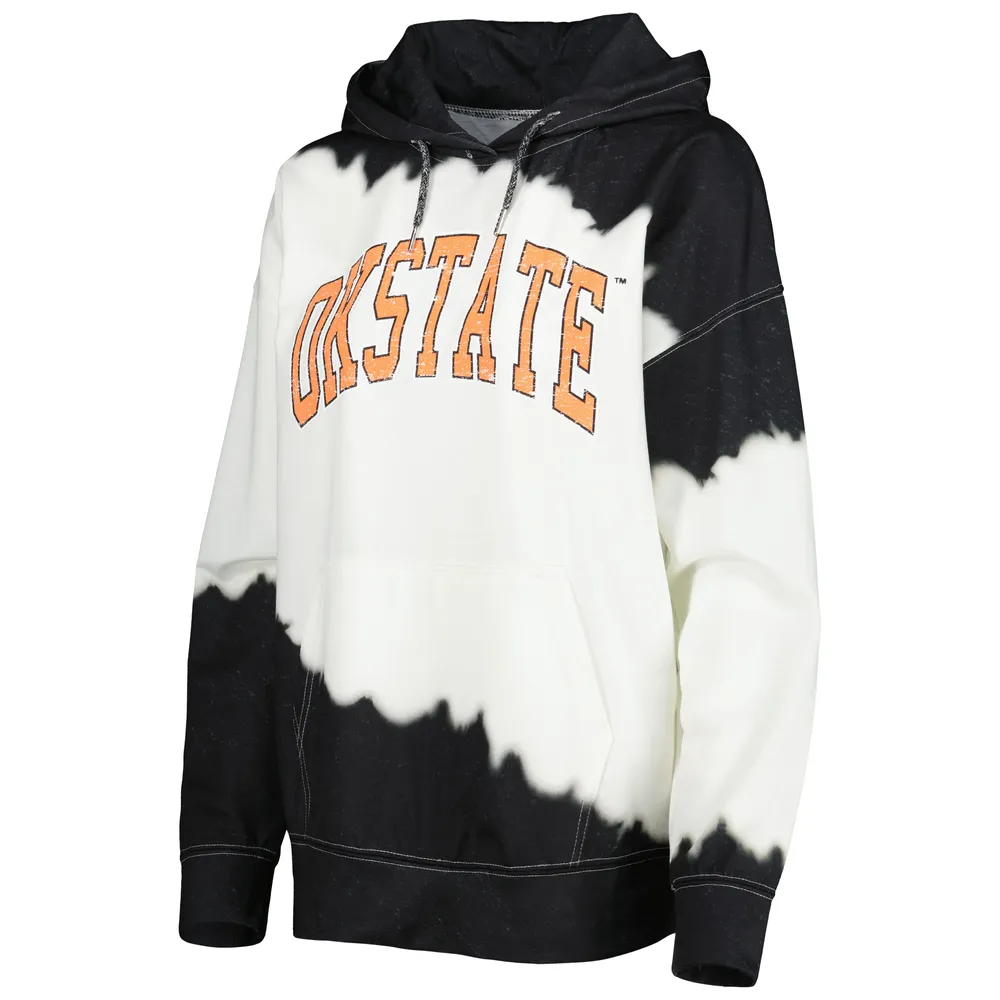 Women's Gameday Couture White/Black Oklahoma State Cowboys For the Fun Double Dip-Dyed Pullover Hoodie