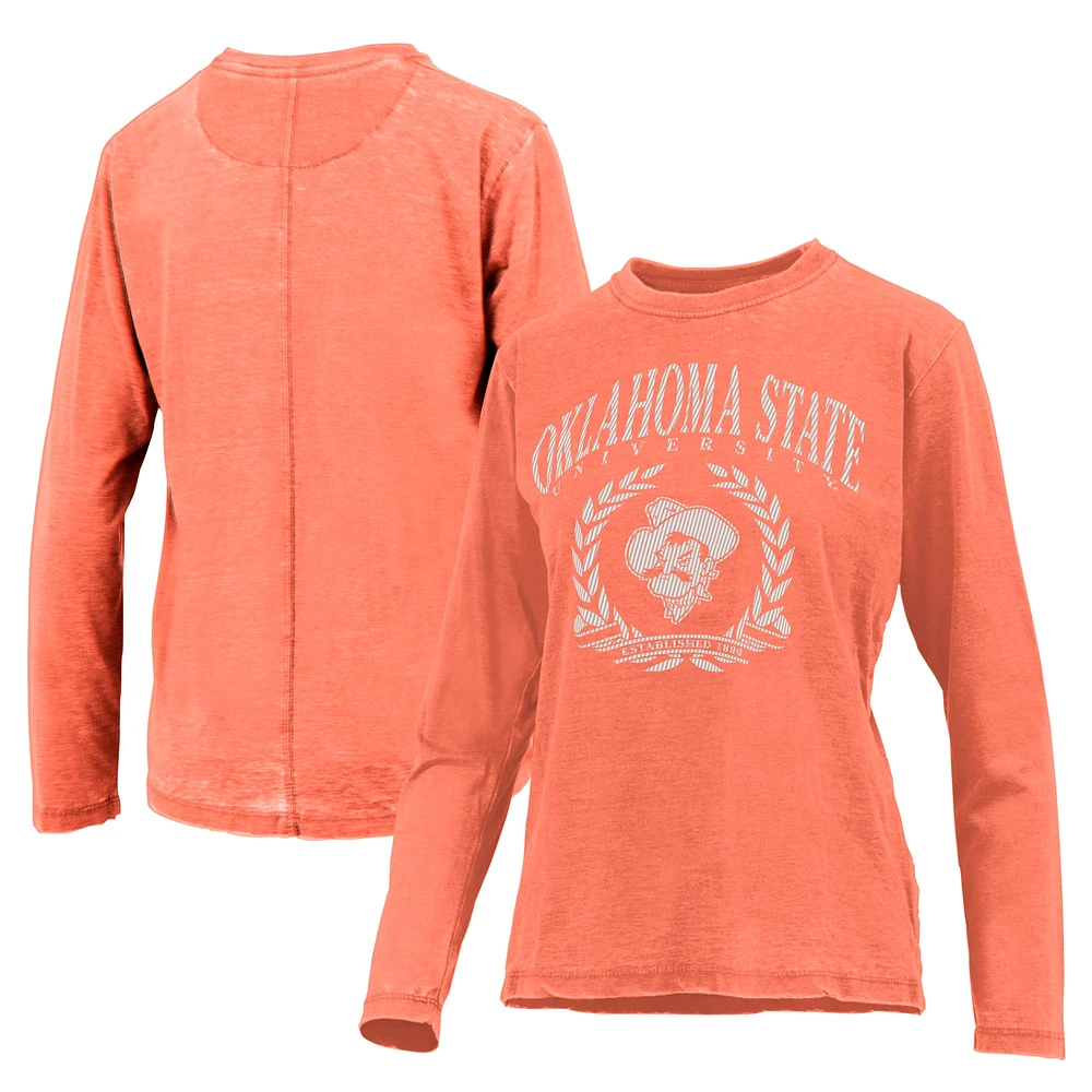 T-shirt à manches longues pour femmes Pressbox orange Oklahoma State Cowboys Chandler Olive Leaf Arch