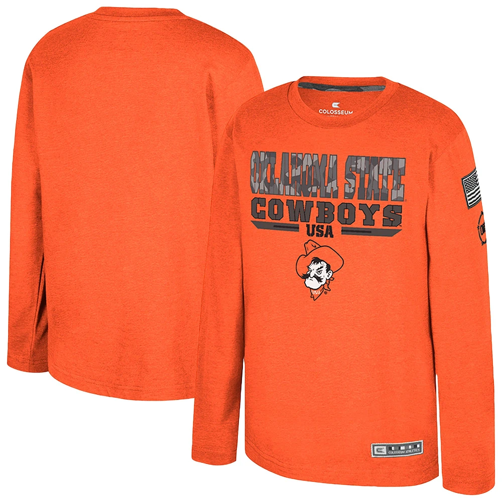 Youth Colosseum Heather Orange Oklahoma State Cowboys OHT Military Appreciation Oorah Long Sleeve T-Shirt