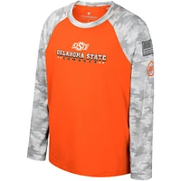 T-shirt à manches longues raglan Colosseum Orange/Camo pour jeunes Oklahoma State Cowboys OHT Appréciation militaire Dark Star