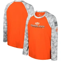 T-shirt à manches longues raglan Colosseum Orange/Camo pour jeunes Oklahoma State Cowboys OHT Appréciation militaire Dark Star