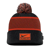 Youth Nike Black Oklahoma State Cowboys 2024 Sideline Peak Cuffed Knit Hat with Pom