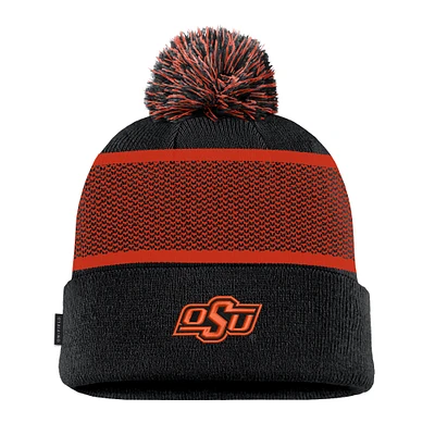 Youth Nike Black Oklahoma State Cowboys 2024 Sideline Peak Cuffed Knit Hat with Pom