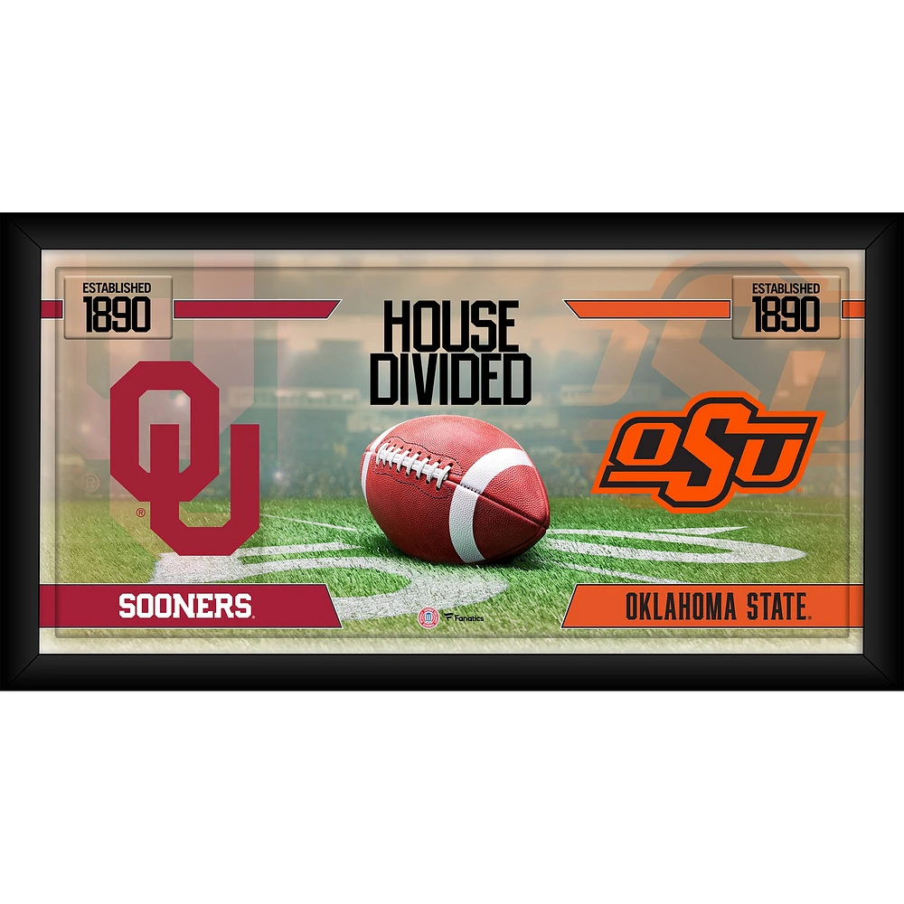 Oklahoma State Cowboys vs. Oklahoma Sooners Framed 10" x 20" House Divided Football Collage
