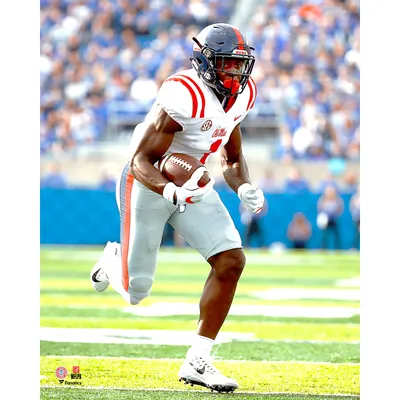 DK Metcalf Ole Miss Rebels Unsigned White Jersey Running Photograph