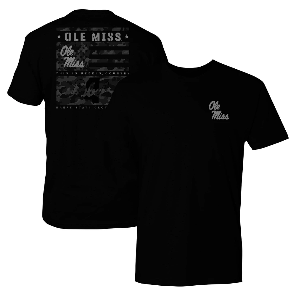 Men's Black Ole Miss Rebels Camo Flag Panel T-Shirt