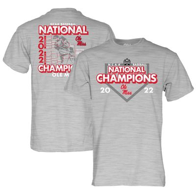 Men's Blue 84 Heathered Gray Ole Miss Rebels 2022 NCAA Baseball College World Series Champions Schedule T-Shirt