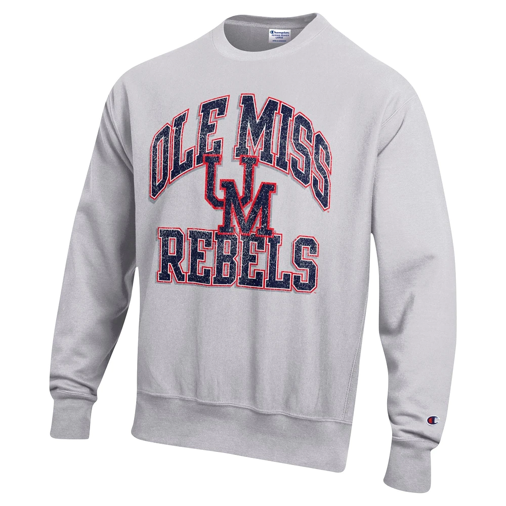 Men's Champion Heather Gray Ole Miss Rebels Vault Late Night Reverse Weave Pullover Sweatshirt