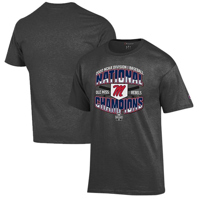 T-shirt pour hommes Champion Heathered Charcoal Ole Miss Rebels 2022 NCAA Baseball College World Series Champions Locker Room