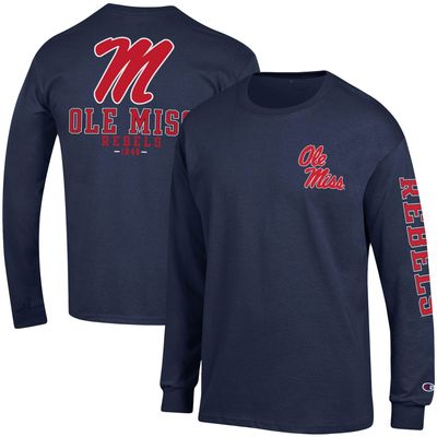 Men's Champion Navy Ole Miss Rebels Team Stack Long Sleeve T-Shirt