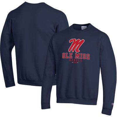 Men's Champion Navy Ole Miss Rebels Team Stack Powerblend Pullover Sweatshirt