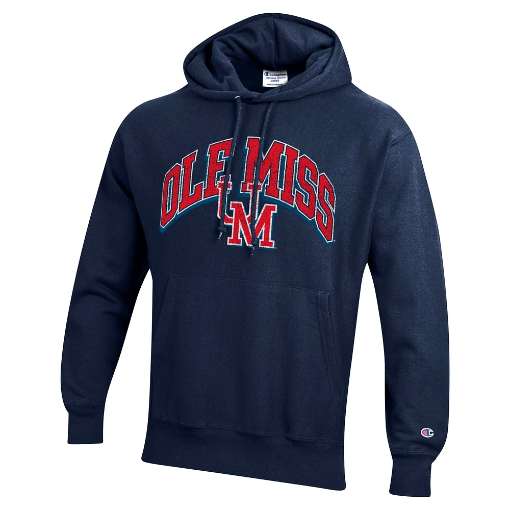 Sweat à capuche Champion Navy Ole Miss Rebels Vault Late Night Reverse Weave pour homme