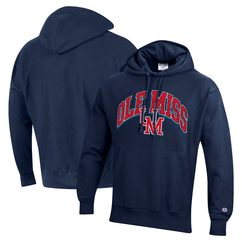 Sweat à capuche Champion Navy Ole Miss Rebels Vault Late Night Reverse Weave pour homme