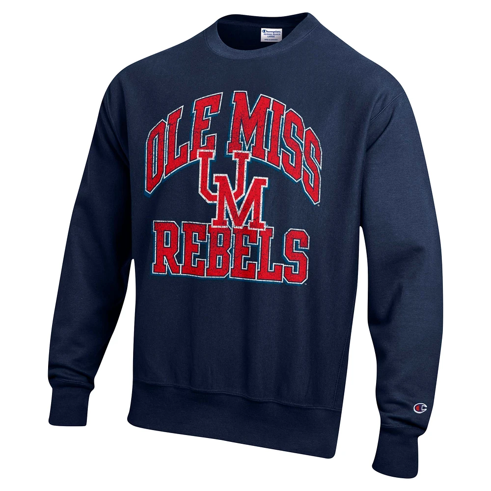 Men's Champion Navy Ole Miss Rebels Vault Late Night Reverse Weave Pullover Sweatshirt