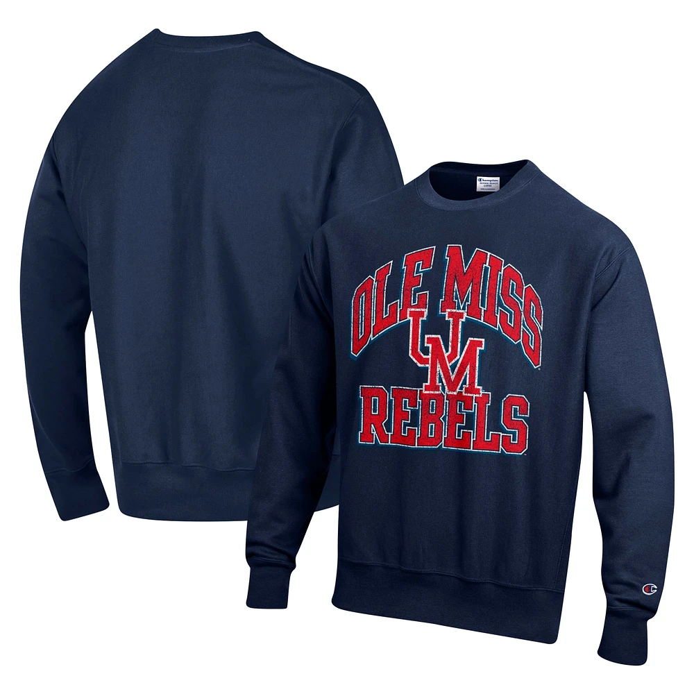 Men's Champion Navy Ole Miss Rebels Vault Late Night Reverse Weave Pullover Sweatshirt