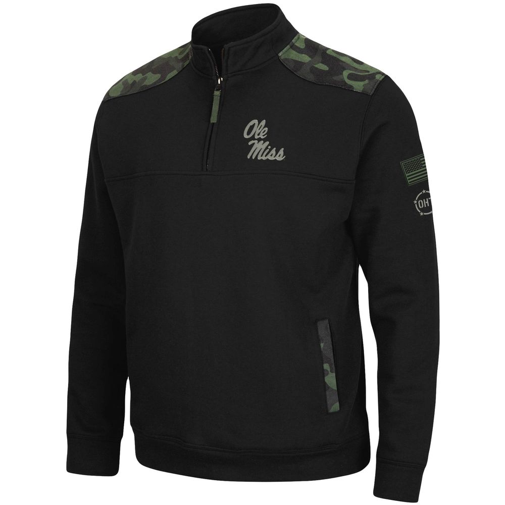 Men's Colosseum Black Ole Miss Rebels OHT Military Appreciation Commo Fleece Quarter-Zip Jacket