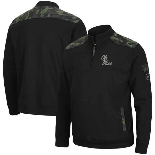 Colosseum Black pour homme Ole Miss Rebels OHT Military Appreciation Commo Fleece Quarter-Zip Jacket