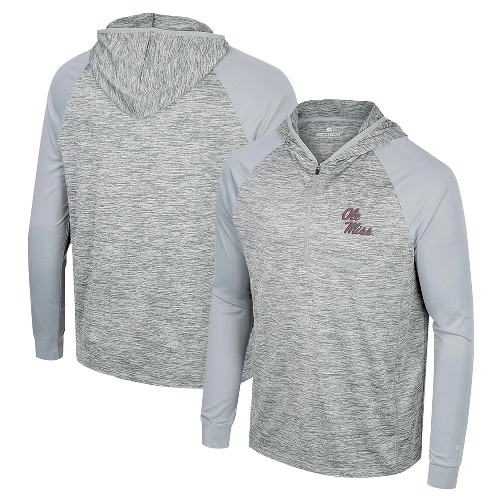 Sweat à capuche et coupe-vent Cybernetic Raglan manches longues fermeture éclair quart de tour pour homme Colosseum Gray Ole Miss Rebels