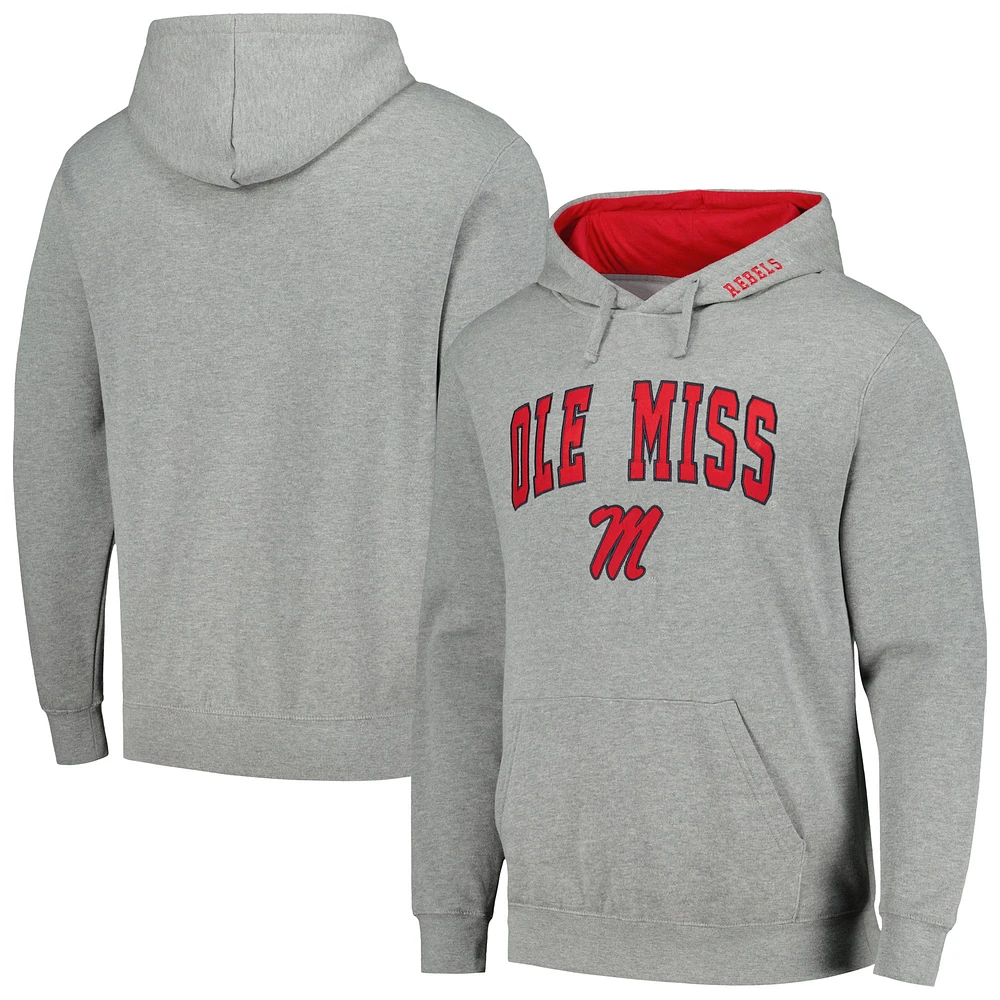 Men's Colosseum Heather Gray Ole Miss Rebels Arch & Logo 3.0 Pullover Hoodie