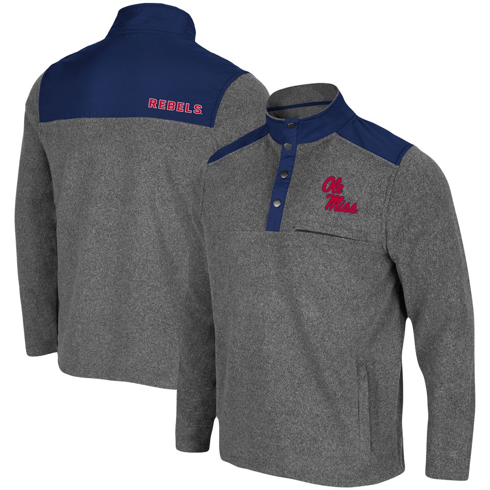 Men's Colosseum Heathered Charcoal/Navy Ole Miss Rebels Huff Snap Pullover